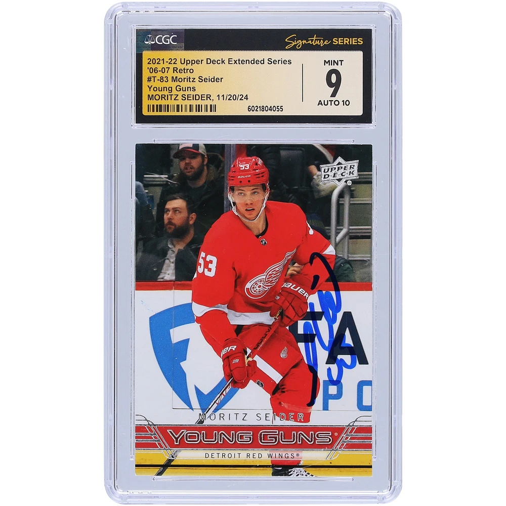 Moritz Seider Detroit Red Wings Autographed 2021-22 Upper Deck Extended Series '06-07 Retro Young Guns #T-83 CGC Fanatics Witnessed Authenticated 9/10 Rookie Card