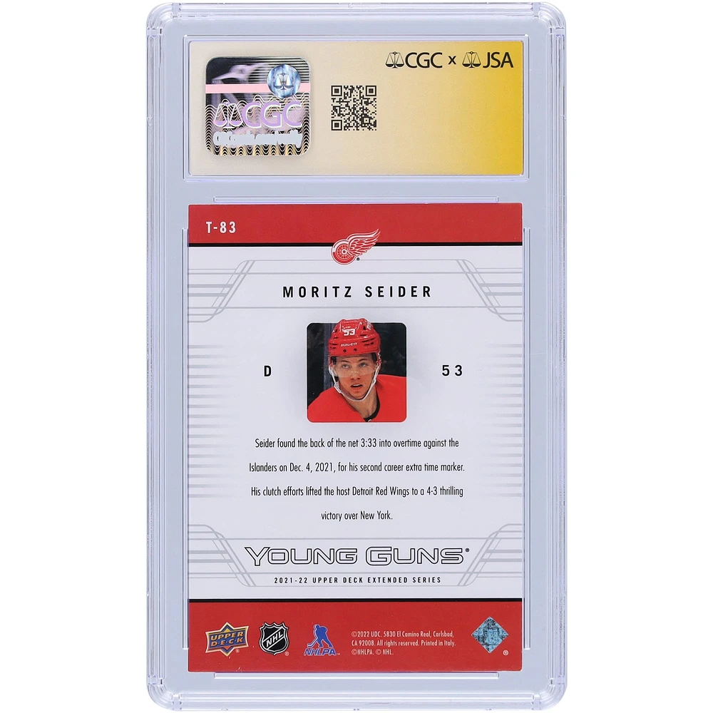 Moritz Seider Detroit Red Wings Autographed 2021-22 Upper Deck Extended Series '06-07 Retro Young Guns #T-83 CGC Fanatics Witnessed Authenticated 9/10 Rookie Card