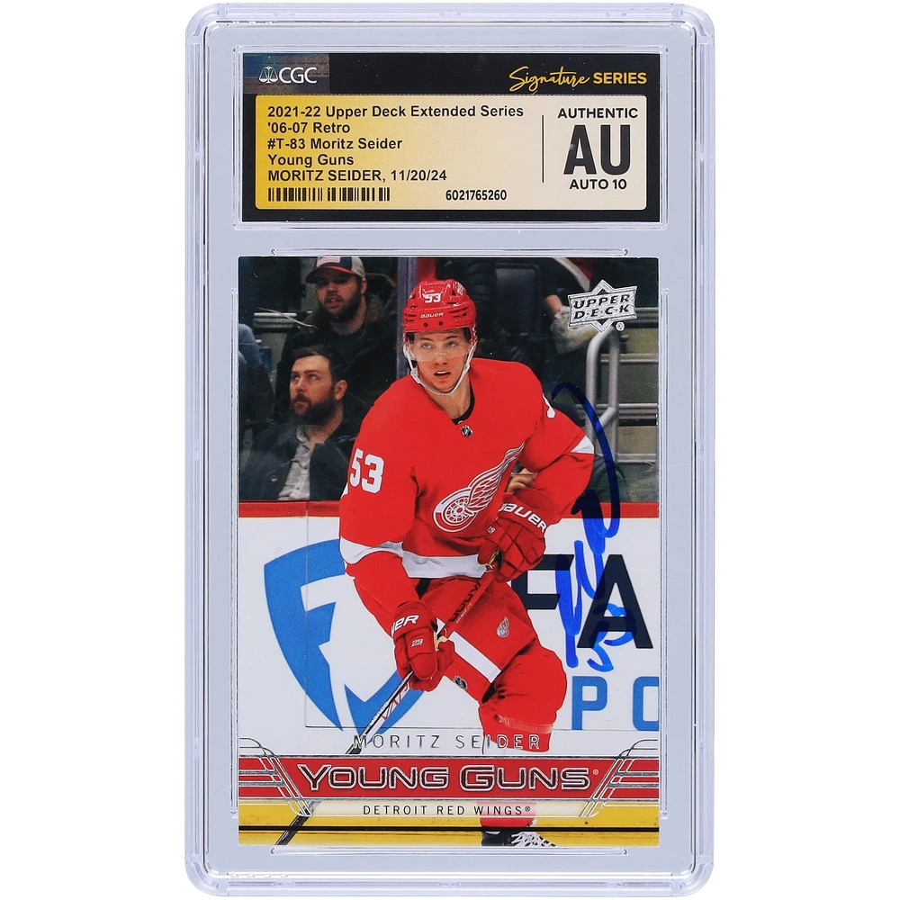 Moritz Seider Detroit Red Wings Autographed 2021-22 Upper Deck Extended Series '06-07 Retro Young Guns #T-83 CGC Fanatics Witnessed Authenticated Auto 10 Rookie Card