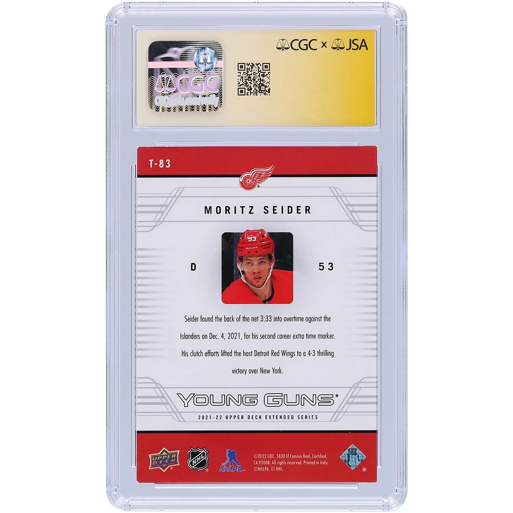 Moritz Seider Detroit Red Wings Autographed 2021-22 Upper Deck Extended Series '06-07 Retro Young Guns #T-83 CGC Fanatics Witnessed Authenticated Auto 10 Rookie Card