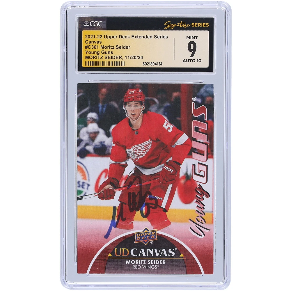 Moritz Seider Detroit Red Wings Autographed 2021-22 Upper Deck Extended Series Young Guns Canvas #C361 CGC Fanatics Witnessed Authenticated 9/10 Rookie Card