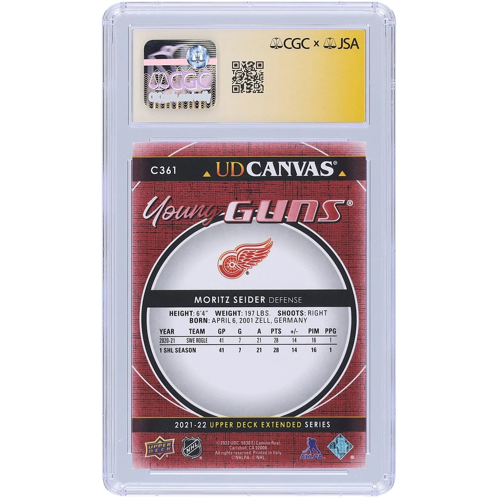 Moritz Seider Detroit Red Wings Autographed 2021-22 Upper Deck Extended Series Young Guns Canvas #C361 CGC Fanatics Witnessed Authenticated 9/10 Rookie Card