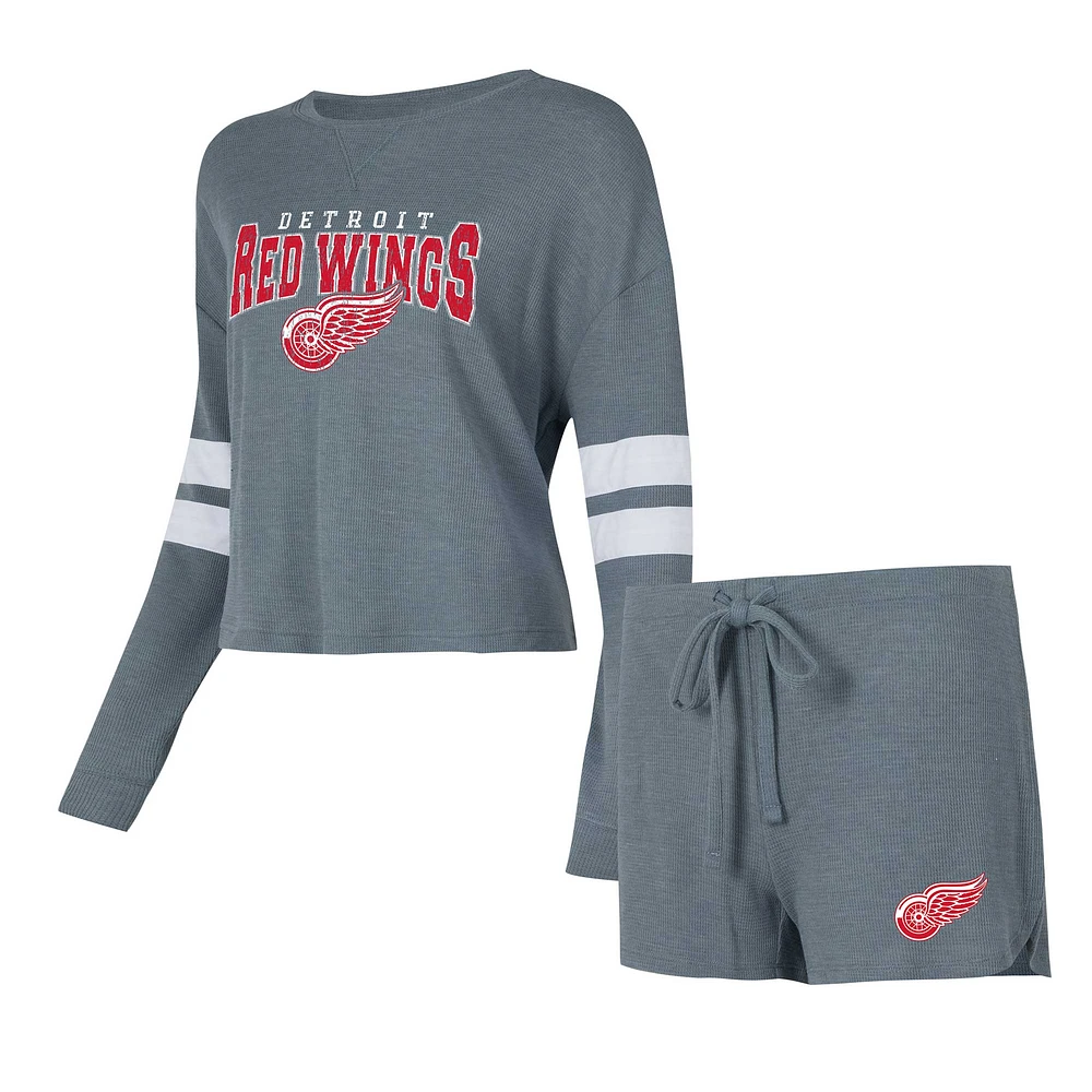 Women's Concepts Sport Gray Detroit Red Wings Meadow Long Sleeve T-Shirt & Shorts Sleep Set