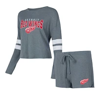 Women's Concepts Sport Gray Detroit Red Wings Meadow Long Sleeve T-Shirt & Shorts Sleep Set