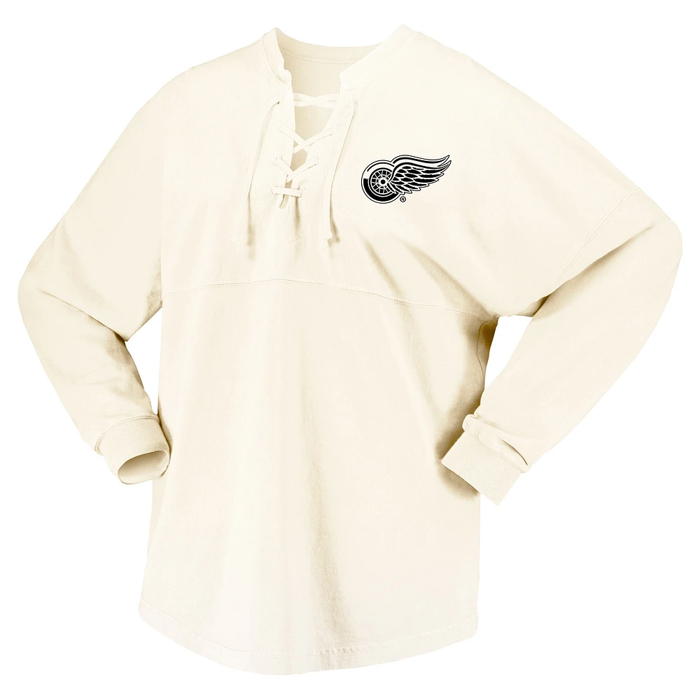 T-shirt à manches longues en jersey Spirit lacets Fanatics Cream Detroit Red Wings Original Six pour femmes