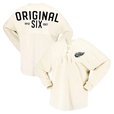 T-shirt à manches longues en jersey Spirit lacets Fanatics Cream Detroit Red Wings Original Six pour femmes