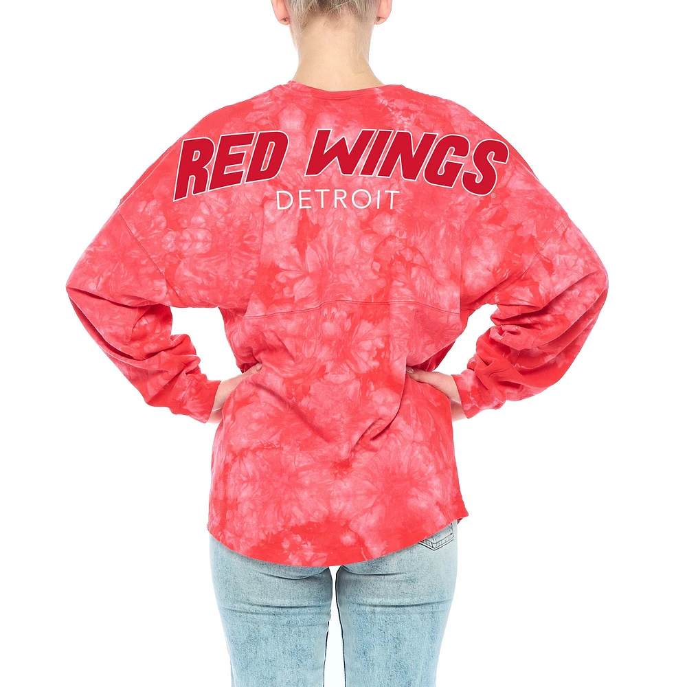 T-shirt à manches longues teinture cristal Fanatics Red Detroit Wings pour femmes