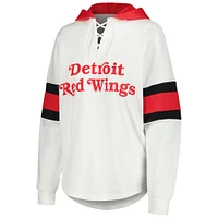 T-shirt à capuche manches longues et lacets G-III 4Her par Carl Banks pour femmes, blanc/rouge, Detroit Red Wings Goal Zone