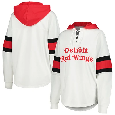 T-shirt à capuche manches longues et lacets G-III 4Her par Carl Banks pour femmes, blanc/rouge, Detroit Red Wings Goal Zone