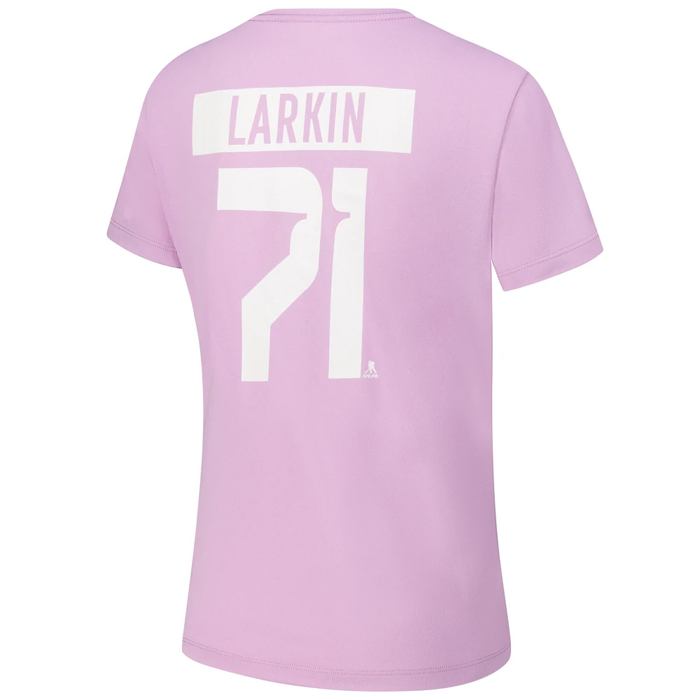 Women's Levelwear Dylan Larkin Lavender Detroit Red Wings Hockey Fights Cancer Anthem Name & Number T-Shirt