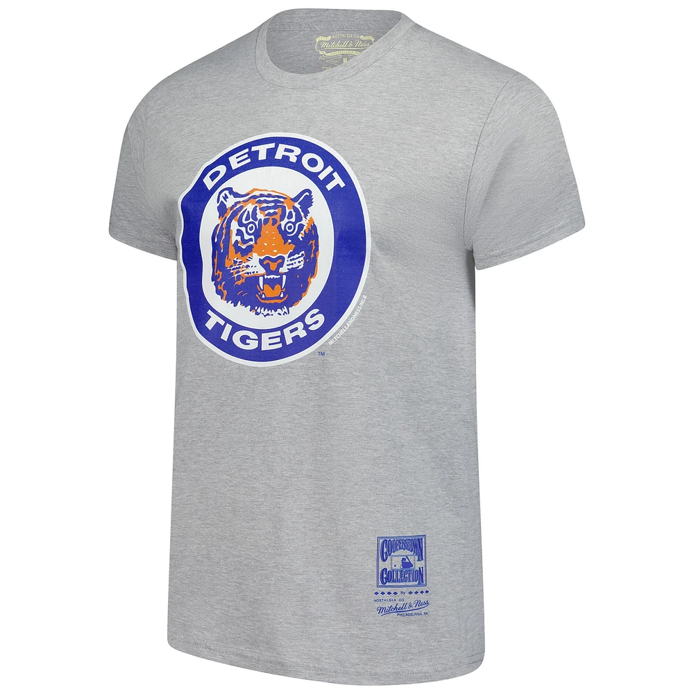 Men's Mitchell & Ness Heather Gray Detroit Tigers Cooperstown Collection Logo T-Shirt