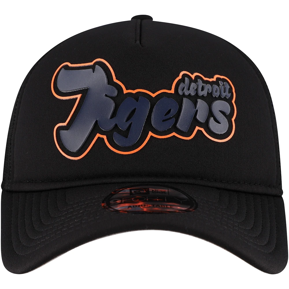 Men's New Era Black Detroit Tigers Retro Bold A-Frame Trucker 9FORTY Adjustable Hat