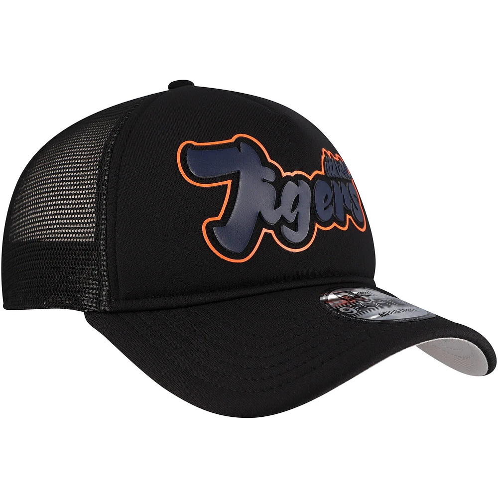 Men's New Era Black Detroit Tigers Retro Bold A-Frame Trucker 9FORTY Adjustable Hat