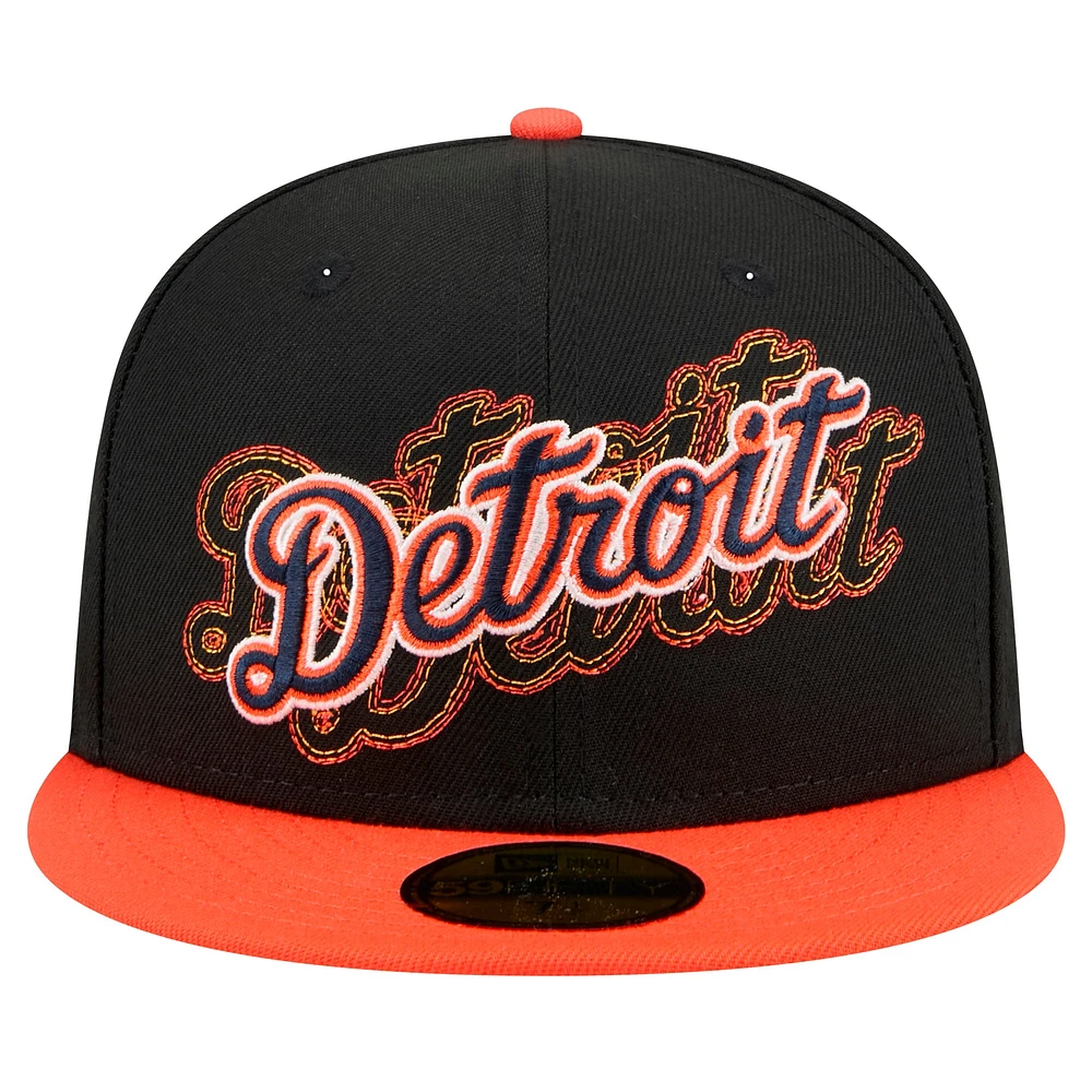 Men's New Era Black Detroit Tigers Shadow Stitch 59FIFTY Fitted Hat