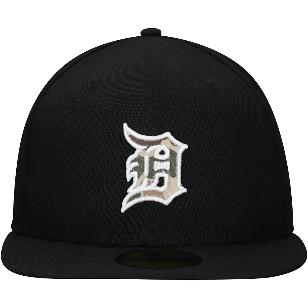Men's New Era Black Detroit Tigers Troop Chant Camo Undervisor 59FIFTY Fitted Hat