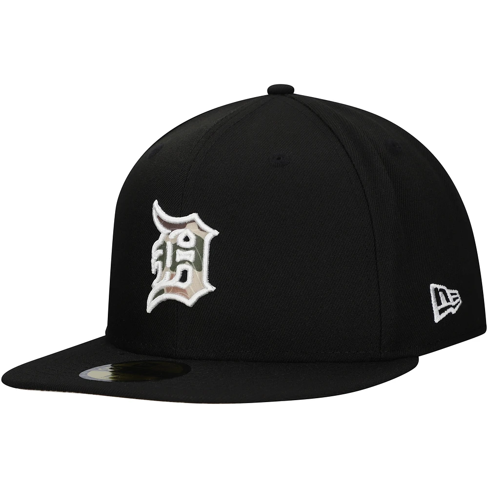 Men's New Era Black Detroit Tigers Troop Chant Camo Undervisor 59FIFTY Fitted Hat