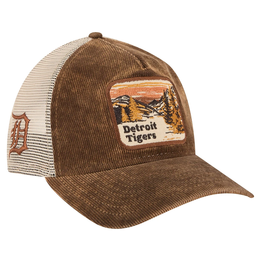 Men's New Era Dark Brown Detroit Tigers Vintage Landscape 9TWENTY A-Frame Adjustable Trucker Hat