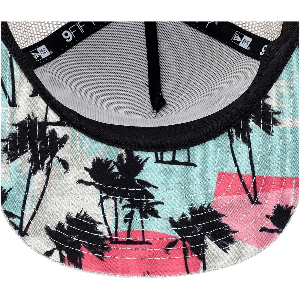Men's New Era Natural Detroit Tigers Retro Beachin' Patch A-Frame Trucker 9FIFTY Snapback Hat