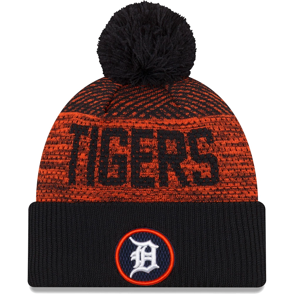 Bonnet en tricot à revers sport avec pompon pour homme Detroit Tigers Authentic Collection New Era bleu marine