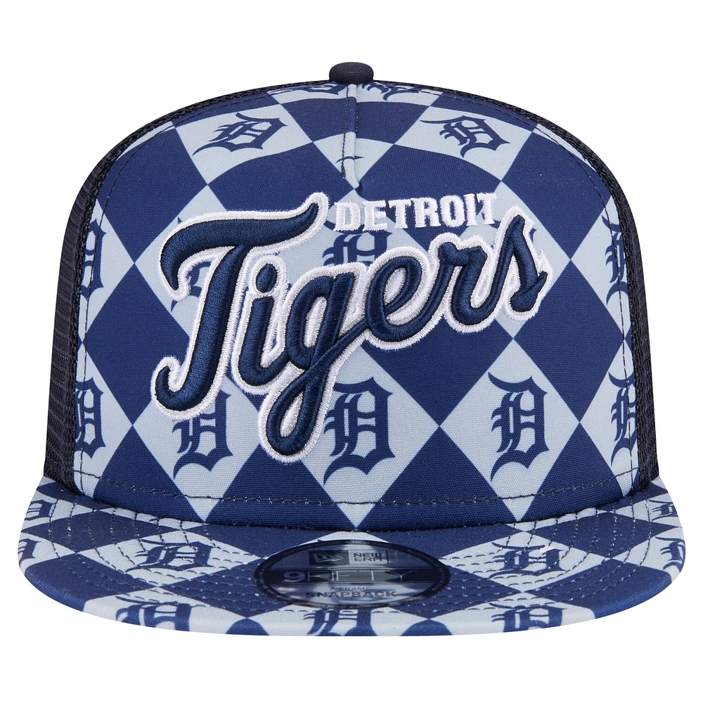 Men's New Era Navy Detroit Tigers Seeing Diamonds A-Frame Trucker 9FIFTY Snapback Hat