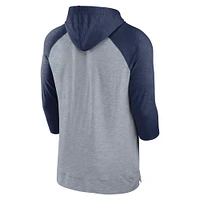 Men's Nike Heather Gray/Heather Navy Detroit Tigers Baseball Raglan 3/4-Sleeve Pullover Hoodie