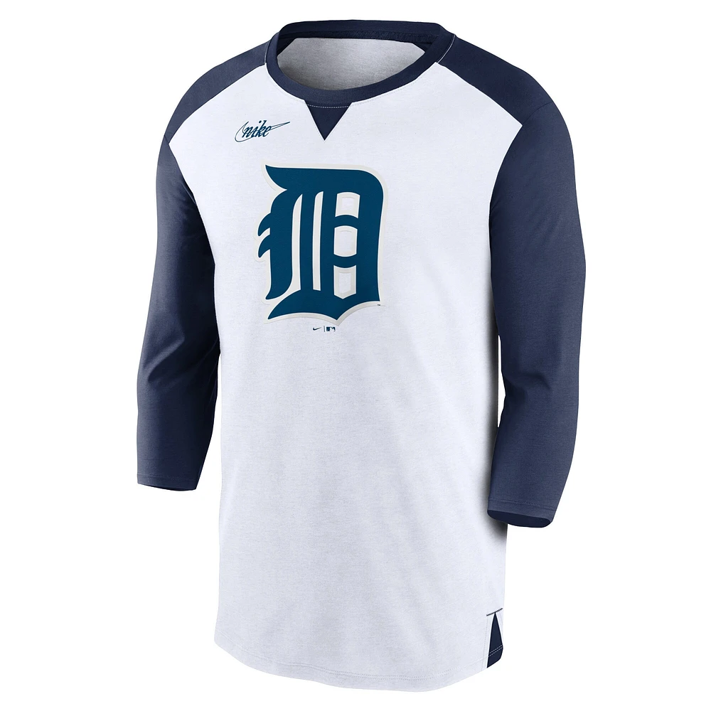 Men's Nike White/Navy Detroit Tigers Rewind 3/4-Sleeve T-Shirt