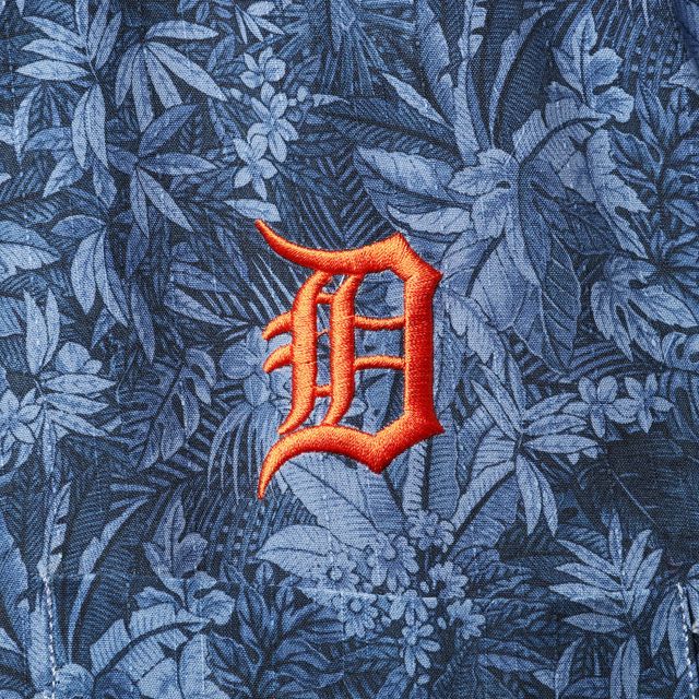 Chemise boutonnée Tommy Bahama Navy Detroit Tigers Jungle Shade Silk Camp pour homme