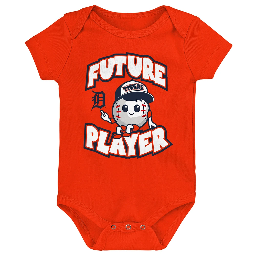 Newborn & Infant Orange/Navy/White Detroit Tigers Minor League Player Three-Pack Bodysuit Set