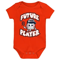 Newborn & Infant Orange/Navy/White Detroit Tigers Minor League Player Three-Pack Bodysuit Set