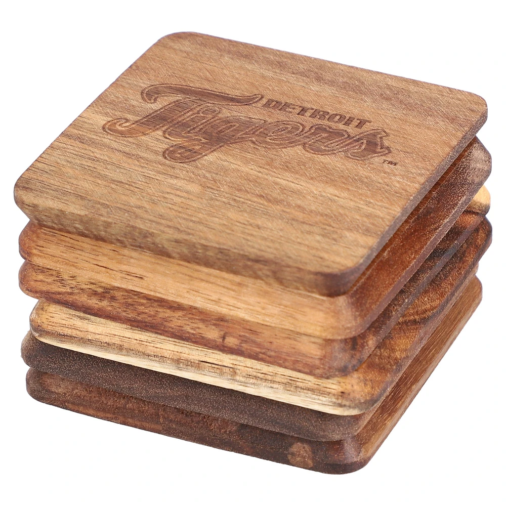 The Memory Company Detroit Tigers 6-Pack Acacia Wood Coaster Set