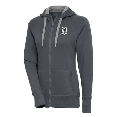 Sweat à capuche entièrement zippé Victory en métal brossé Antigua Charcoal Detroit Tigers pour femme