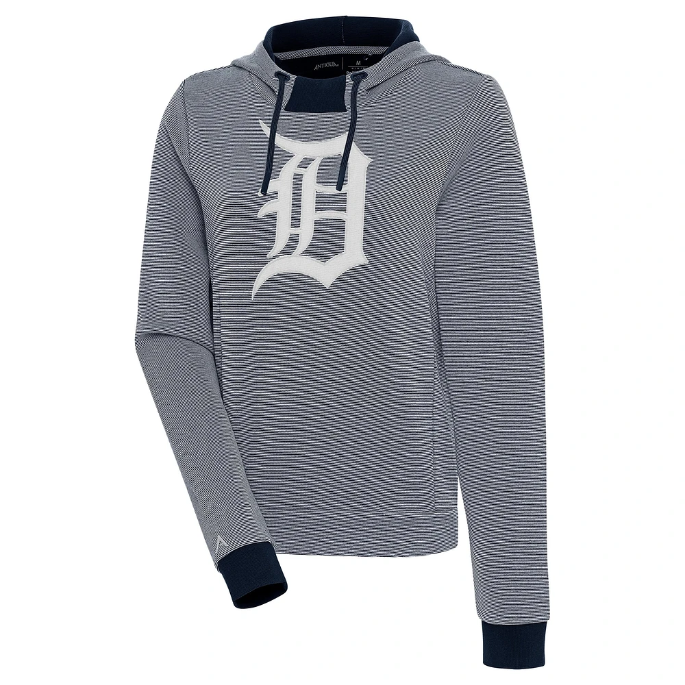 Women's Antigua  Navy/White Detroit Tigers Axe Bunker Tri-Blend Pullover Hoodie