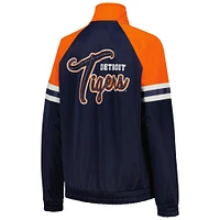 Veste de survêtement entièrement zippée G-III 4Her par Carl Banks pour femmes, bleu marine, Detroit Tigers First Place Raglan
