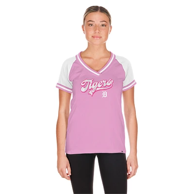 T-shirt à col en V rose clair Detroit Tigers Gameday New Era pour femme