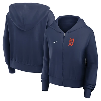 Sweat à capuche court Nike bleu marine Detroit Tigers pour femme, zippé
