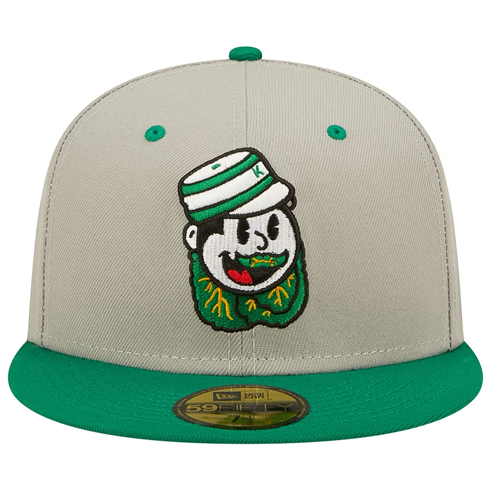 Men's New Era Gray/Green Down East Wood Ducks Kinston Collard Greens Theme Night 59FIFTY Fitted Hat