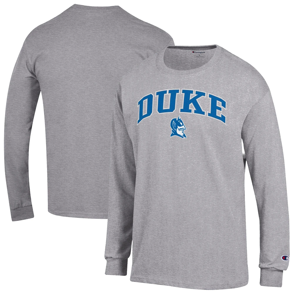 Men's Champion  Heather Gray Duke Blue Devils Arch Over Logo Long Sleeve T-Shirt