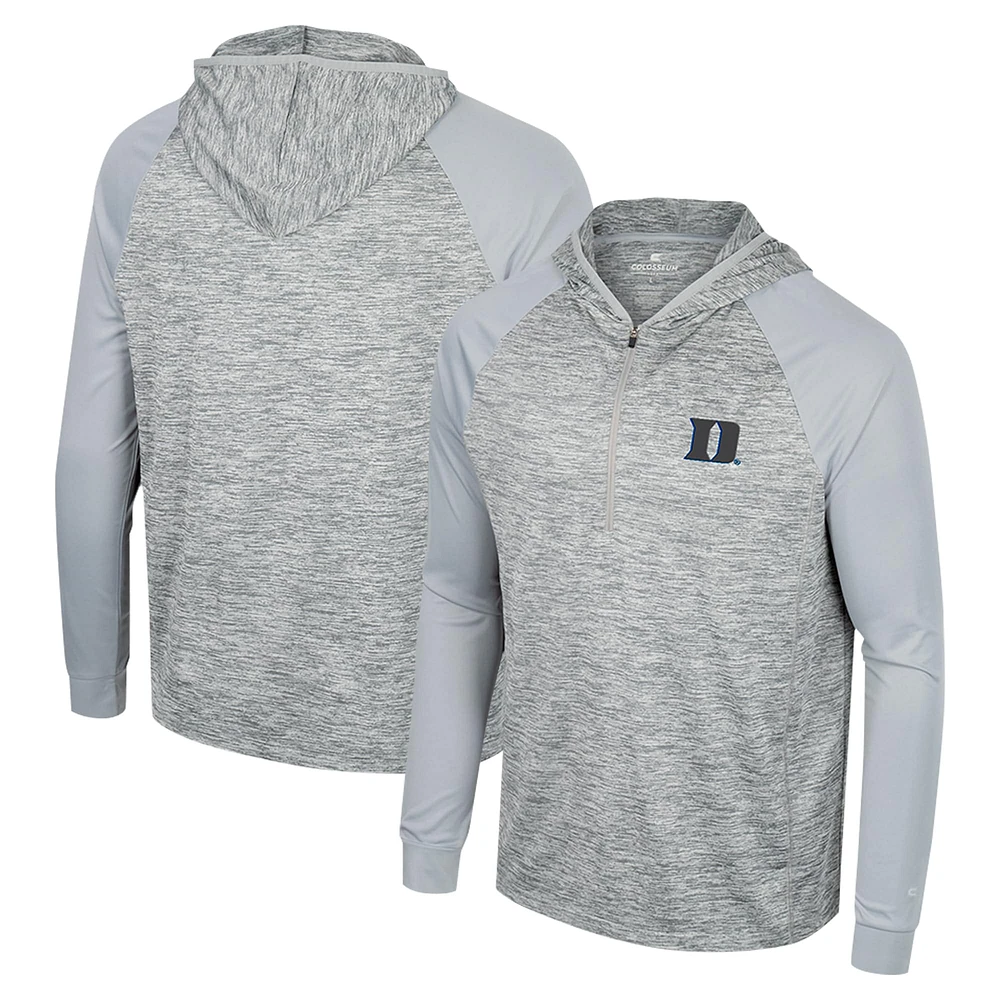 Men's Colosseum Gray Duke Blue Devils Cybernetic Raglan Quarter-Zip Hooded Top