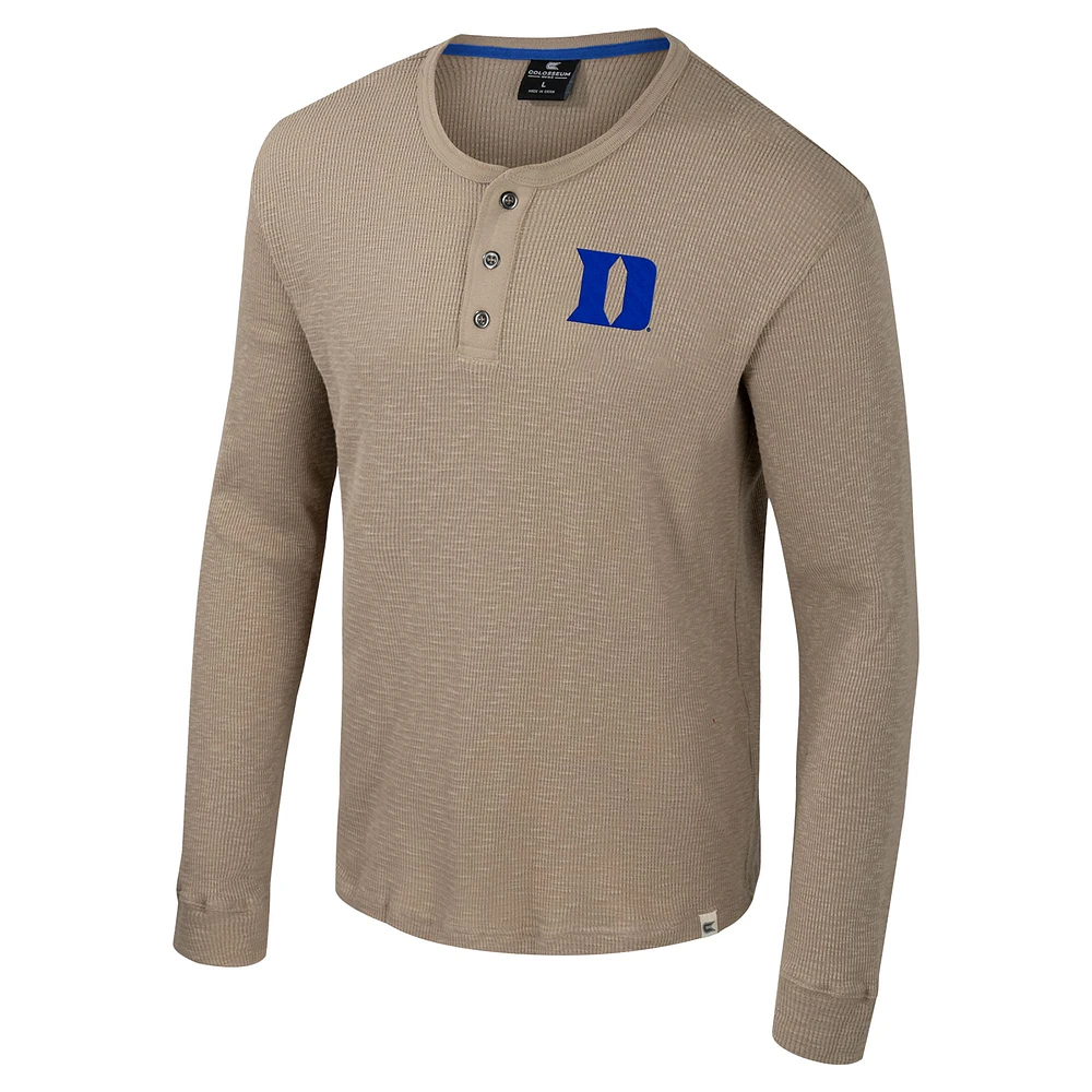 Men's Colosseum  Tan Duke Blue Devils Great Outdoors Henley Long Sleeve Shirt