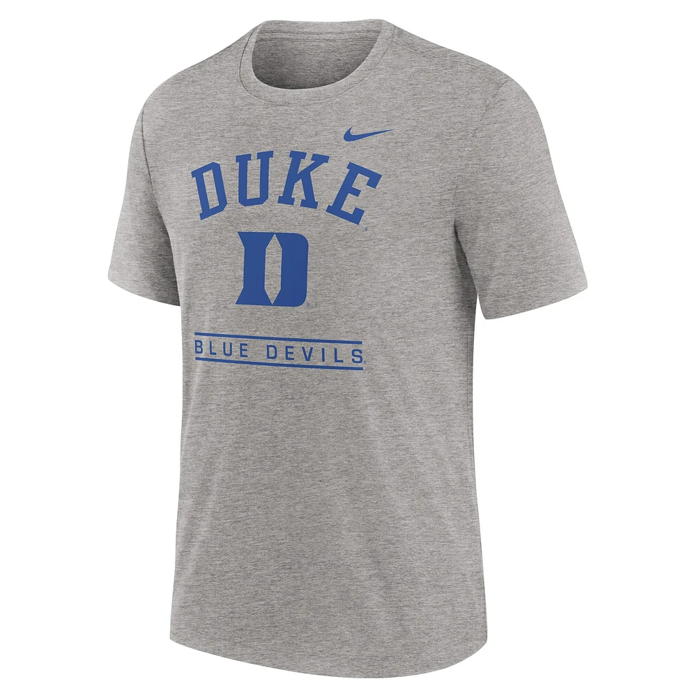 Men's Nike Heather Gray Duke Blue Devils Arch Over Logo Tri-Blend T-Shirt