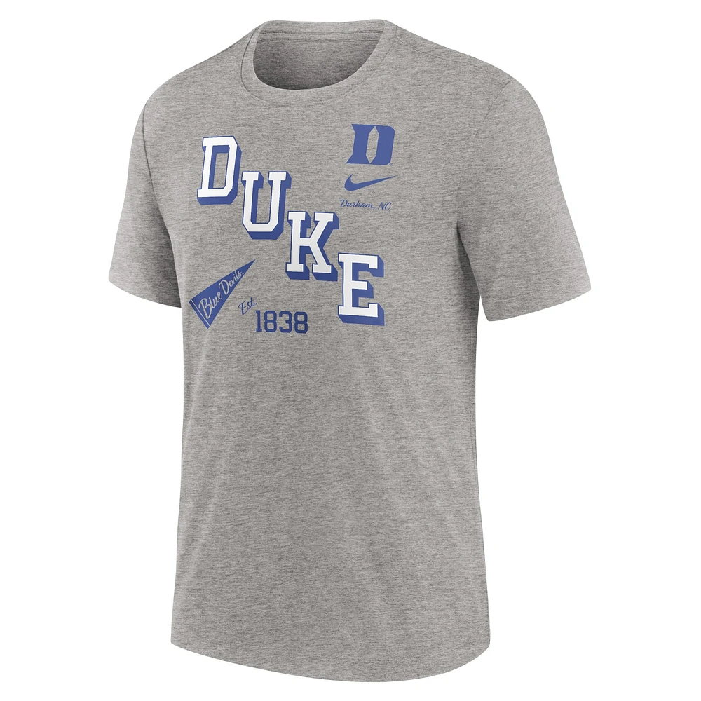 T-shirt à trois mélanges Nike gris chiné Duke Blue Devils Blitz Roll Call pour hommes