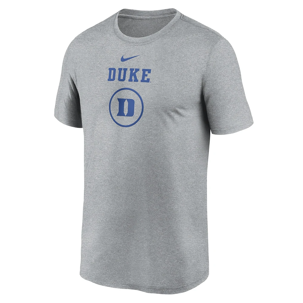 Men's Nike Heather Gray Duke Blue Devils On-Court Basketball Legend Practice Performance T-Shirt