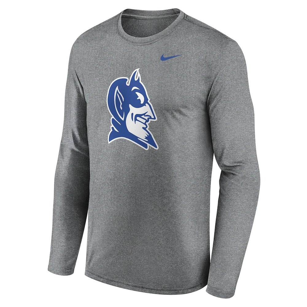Men's Nike Heather Gray Duke Blue Devils Primetime Alternate Logo Legend Long Sleeve T-Shirt