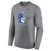 Men's Nike Heather Gray Duke Blue Devils Primetime Alternate Logo Legend Long Sleeve T-Shirt