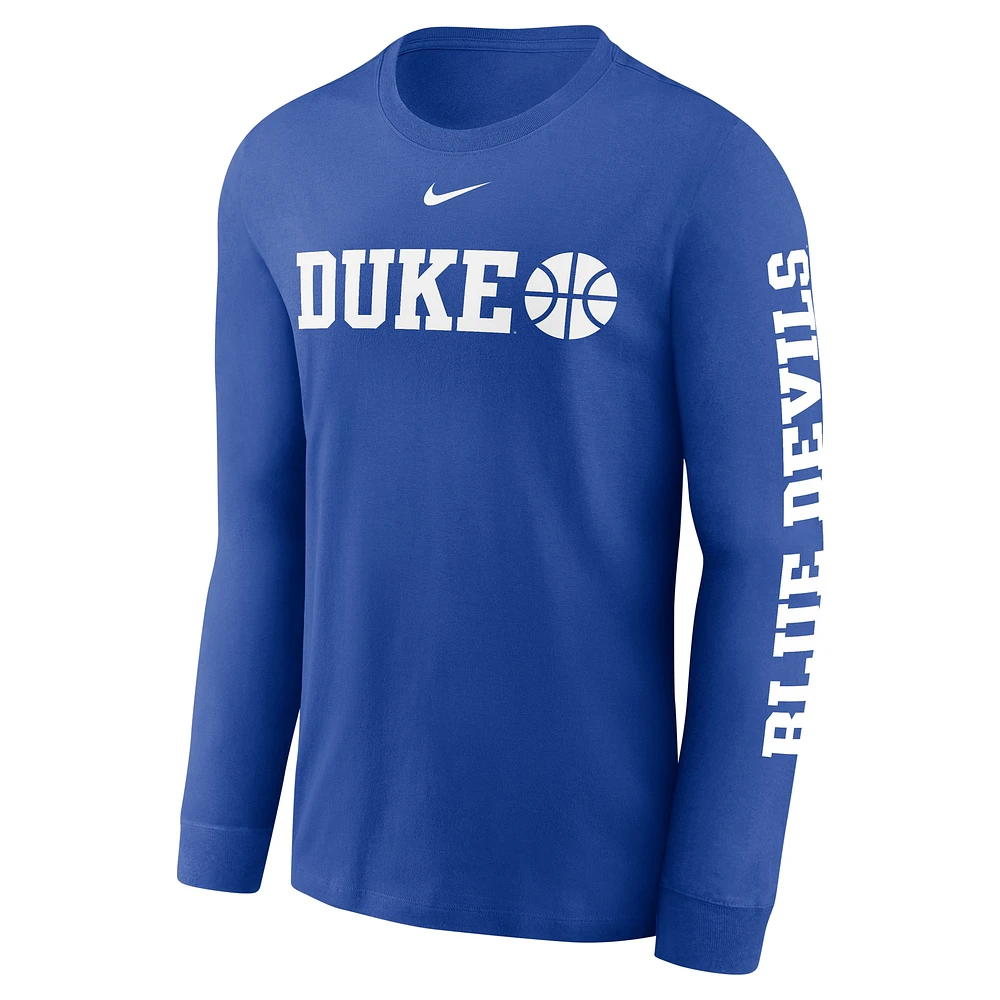 Men's Nike  Royal Duke Blue Devils Basketball Icon Two-Hit Long Sleeve T-Shirt