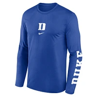 Men's Nike  Royal Duke Blue Devils Primetime Center Lockup Two-Hit Legend Performance Long Sleeve T-Shirt
