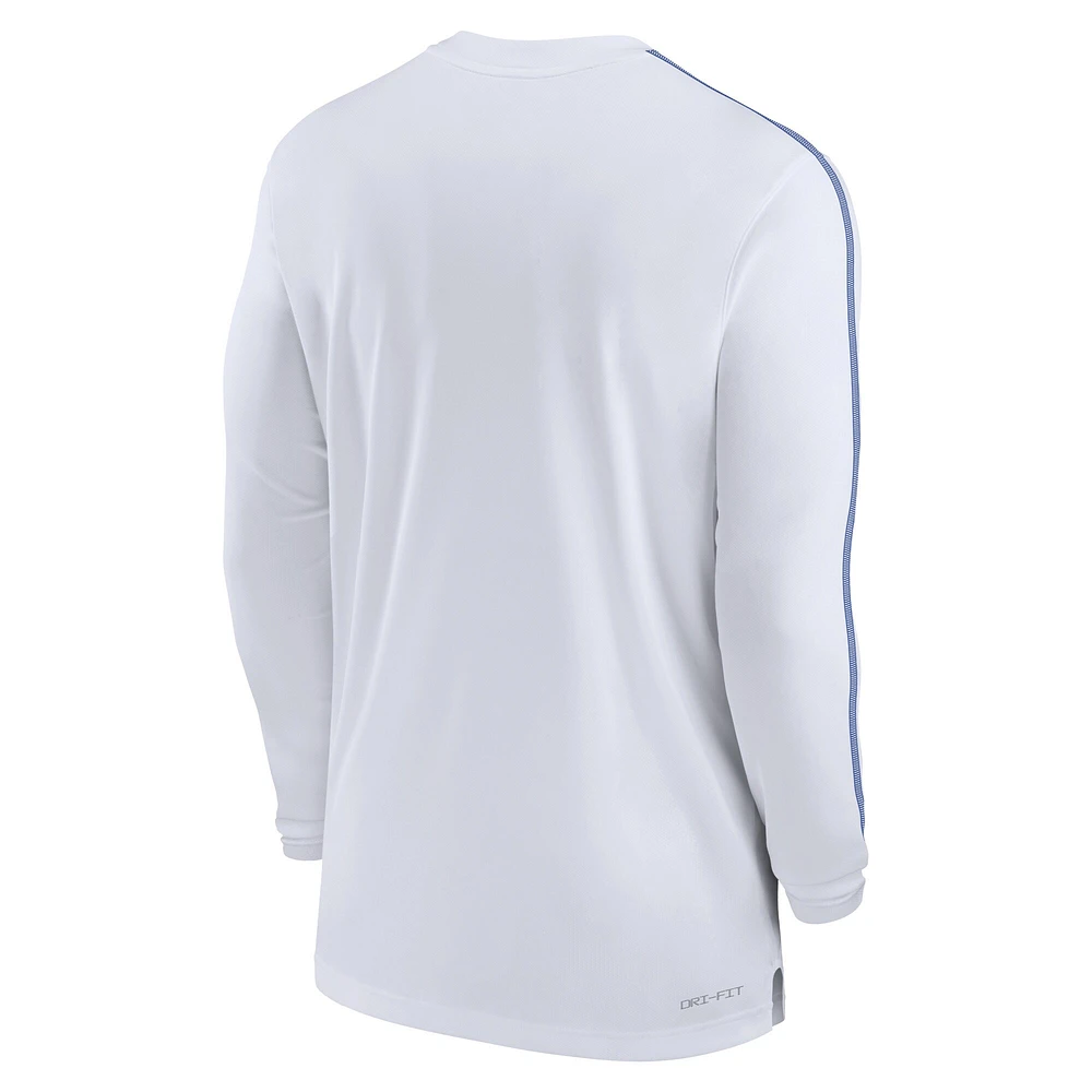 T-shirt à manches longues Nike White Duke Blue Devils 2024 Sideline Coach UV Performance pour homme