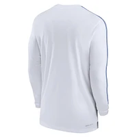 T-shirt à manches longues Nike White Duke Blue Devils 2024 Sideline Coach UV Performance pour homme