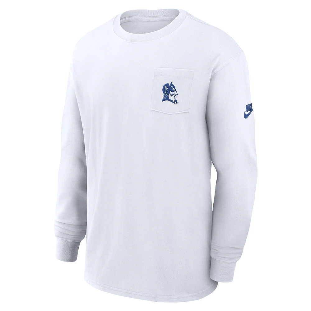 Men's Nike White Duke Blue Devils Legacy Max90 Pocket Long Sleeve T-Shirt