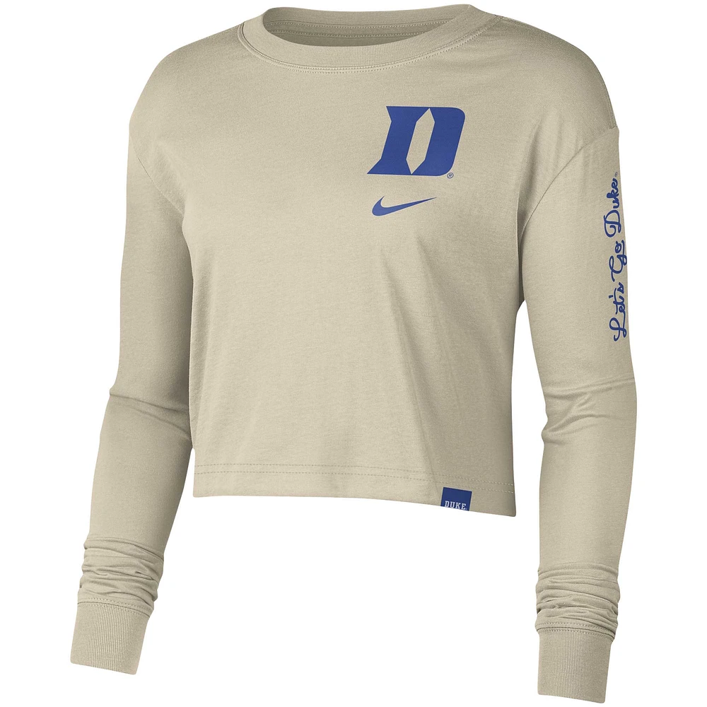 Haut court à manches longues Nike Duke Blue Devils Varsity Letter pour femme